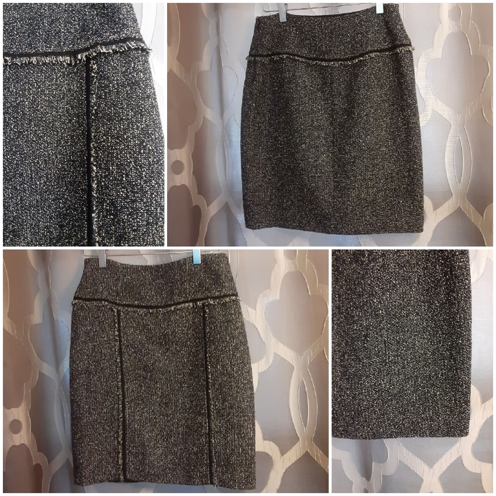 Anne Klein Skirt Blck/Brwn Tweed Sz4